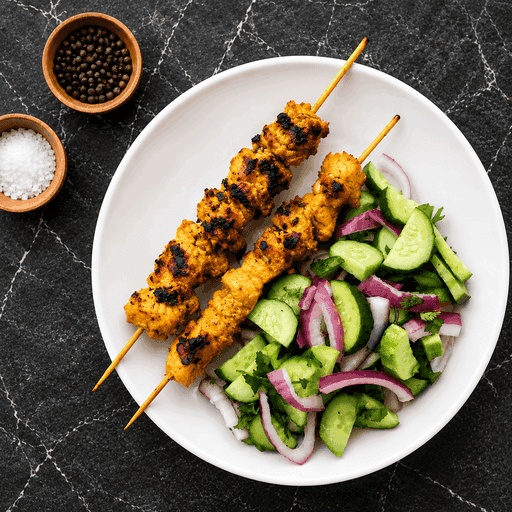 Chicken Satay with Almond Sauce and Salad